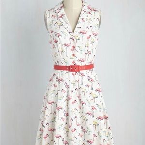 MOD CLOTH | Flamingo V-Neck Dress with Belt